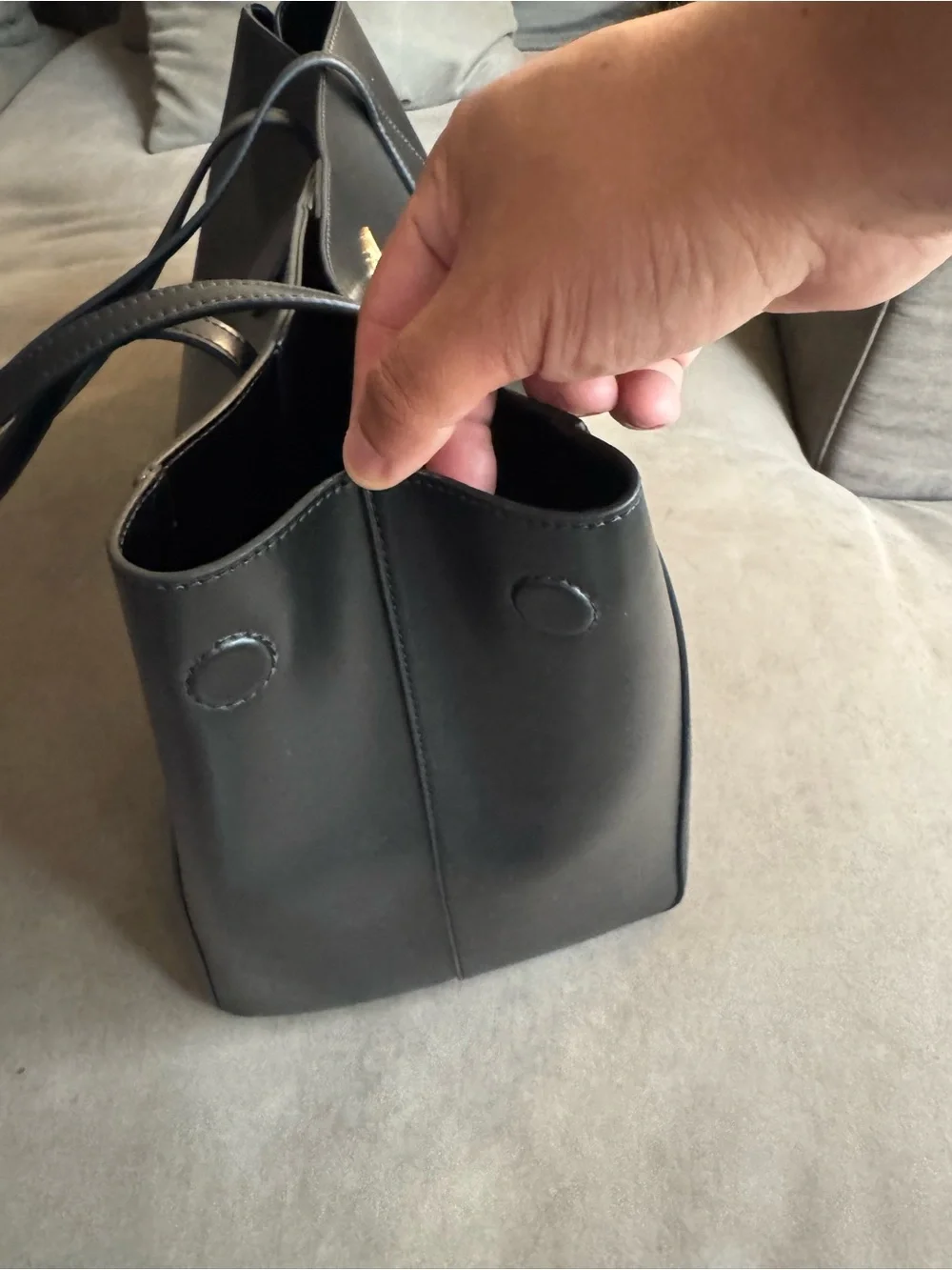 Calvin Klein Black Leather Shoulder Tote with Gold Logo